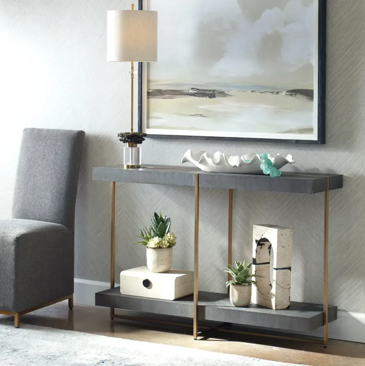 Taja Modern Brass/Wood Console Table