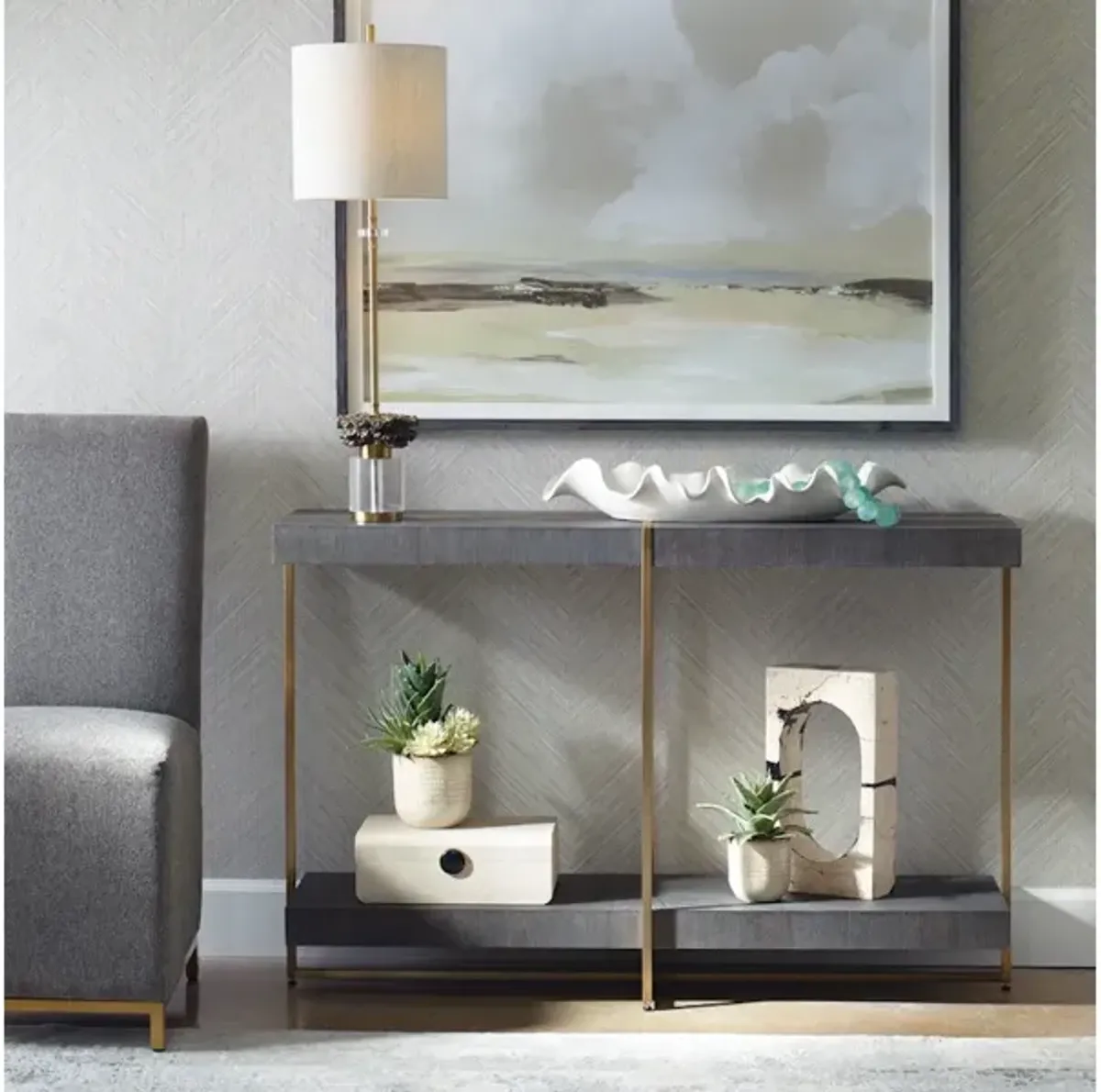 Taja Modern Brass/Wood Console Table