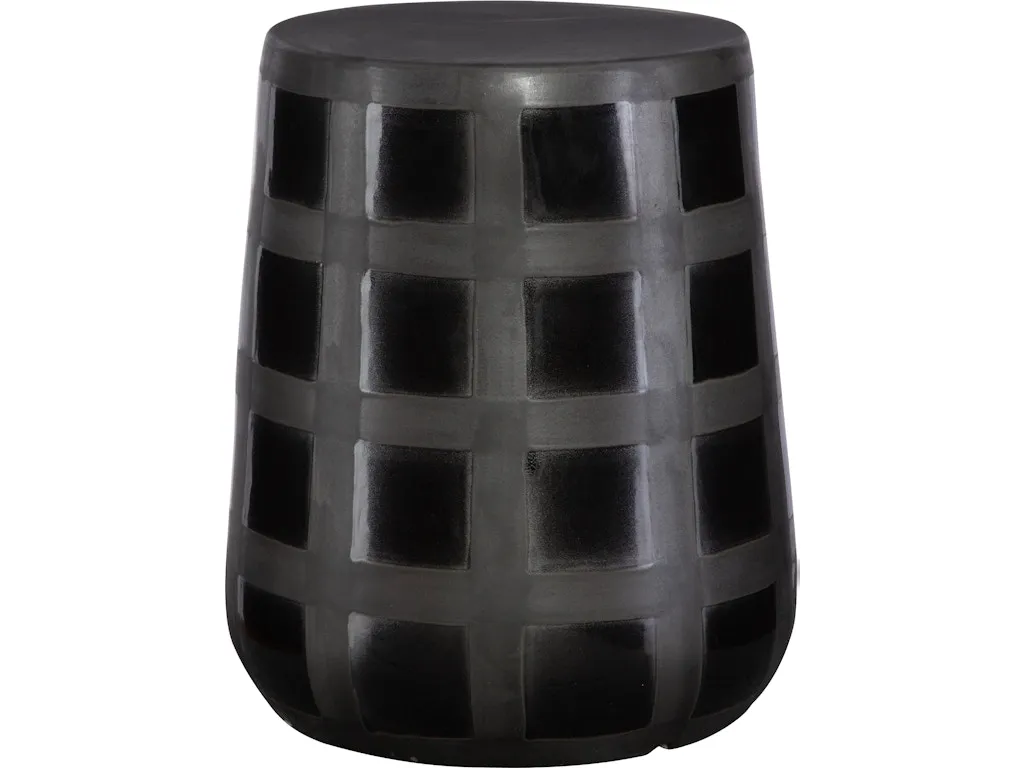 Patchwork Gridded Black Garden Stool