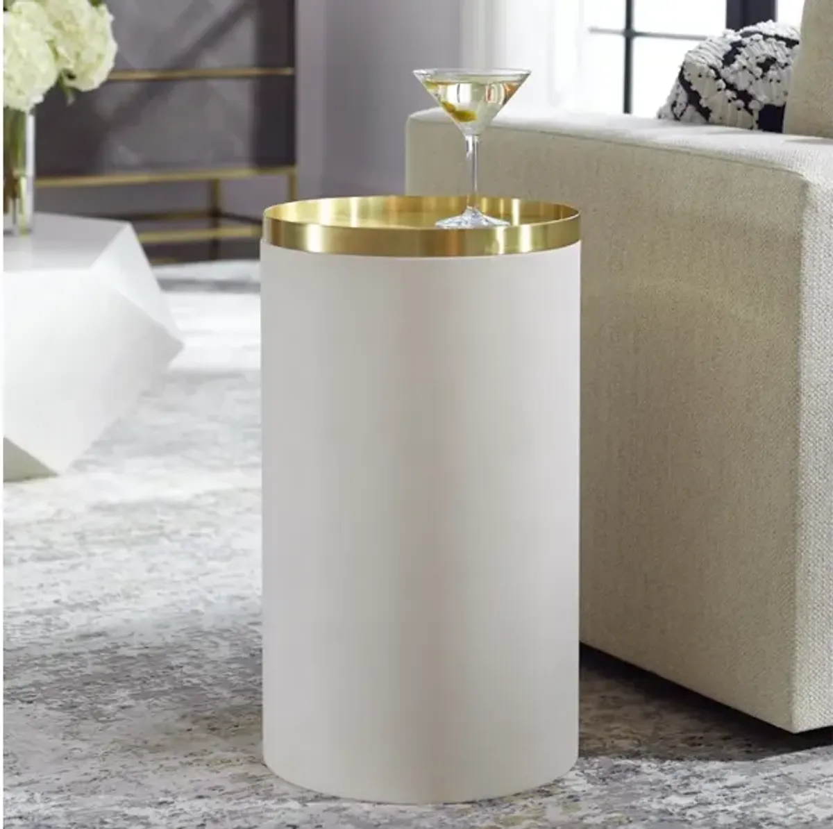 Circuit Brass and White Accent Table