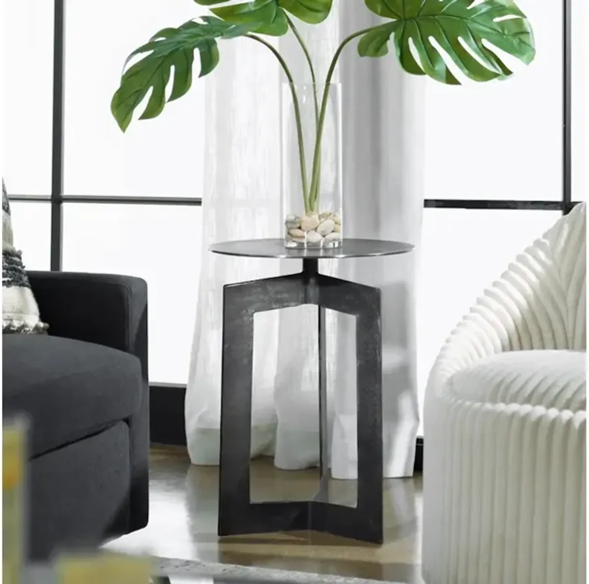 Deltoid Gunmetal Accent Table