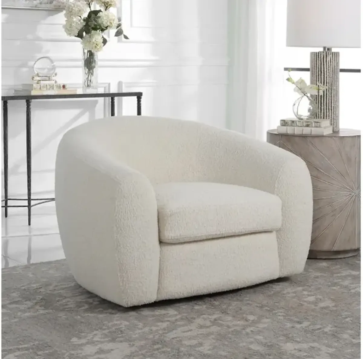 Capra Art Deco White Swivel Chair