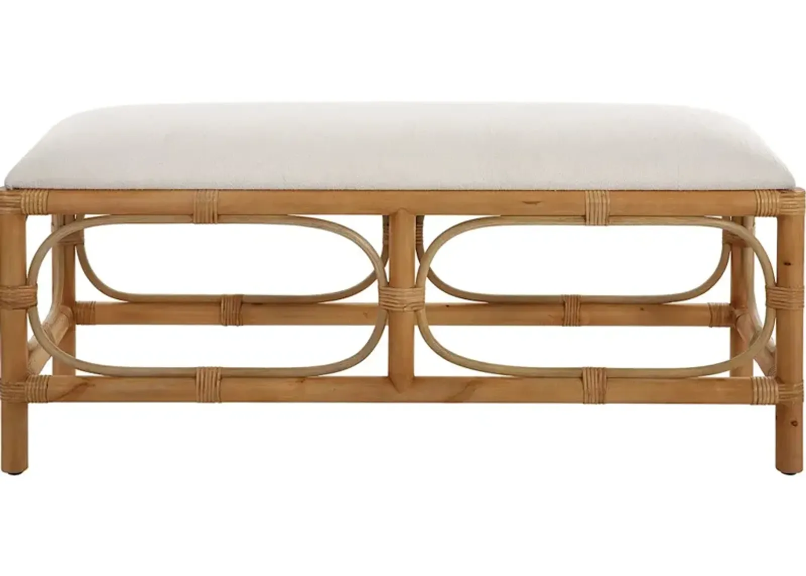 Laguna White Fabric Rattan Bench