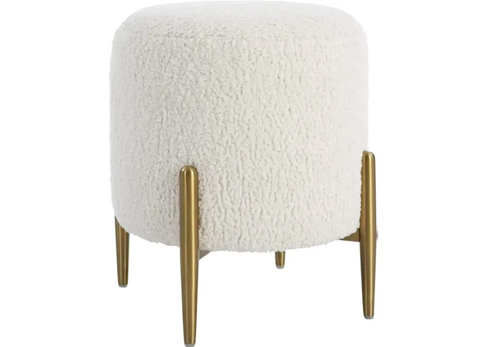 Arles White Shearling Brass Ottoman