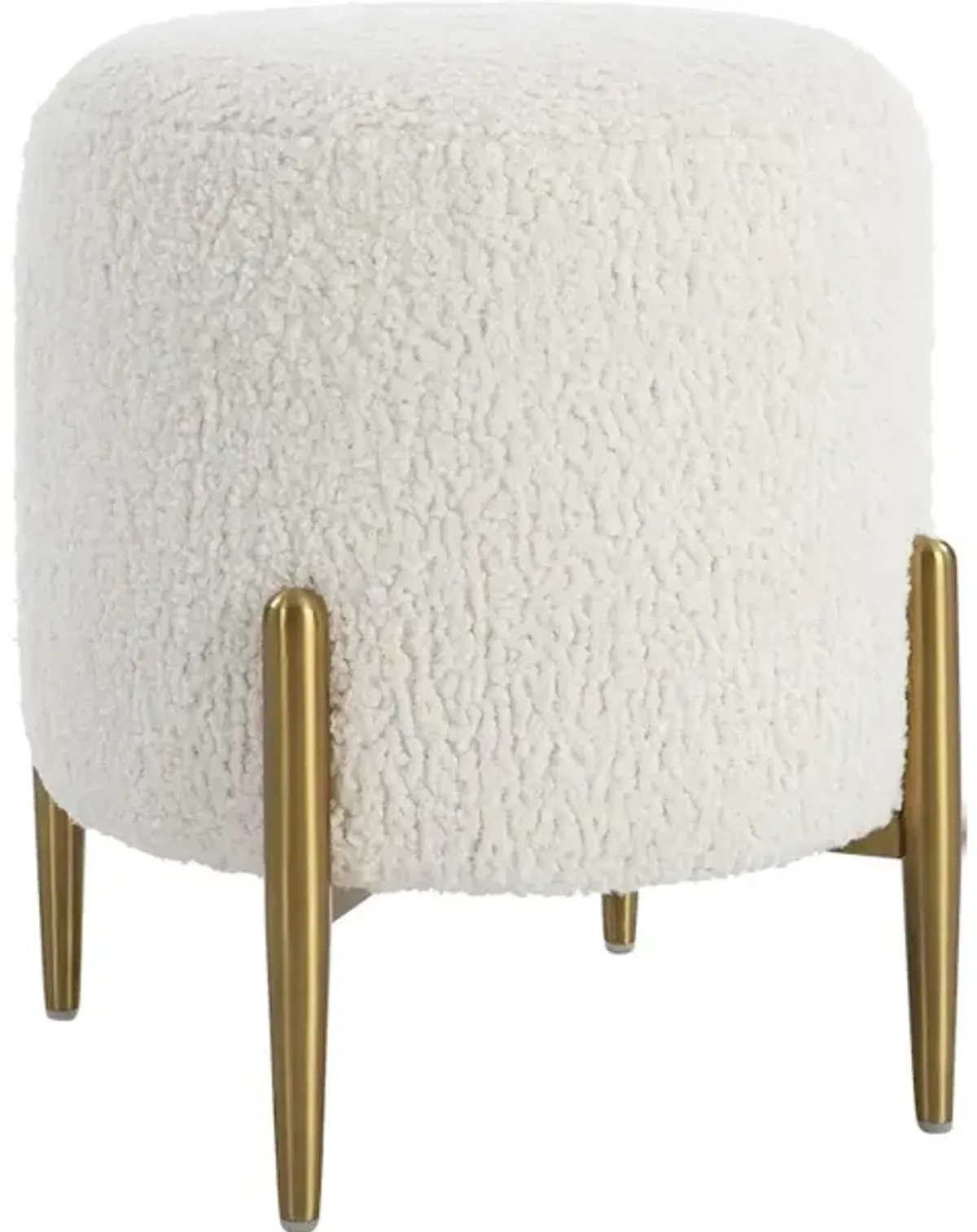 Arles White Shearling Brass Ottoman