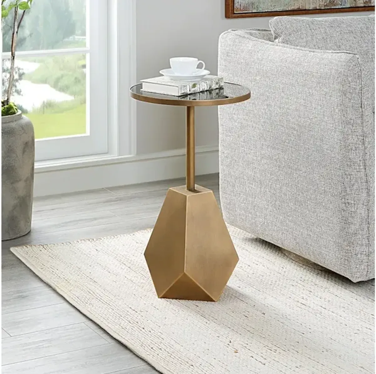 Comet Geometric Bronze Accent Table