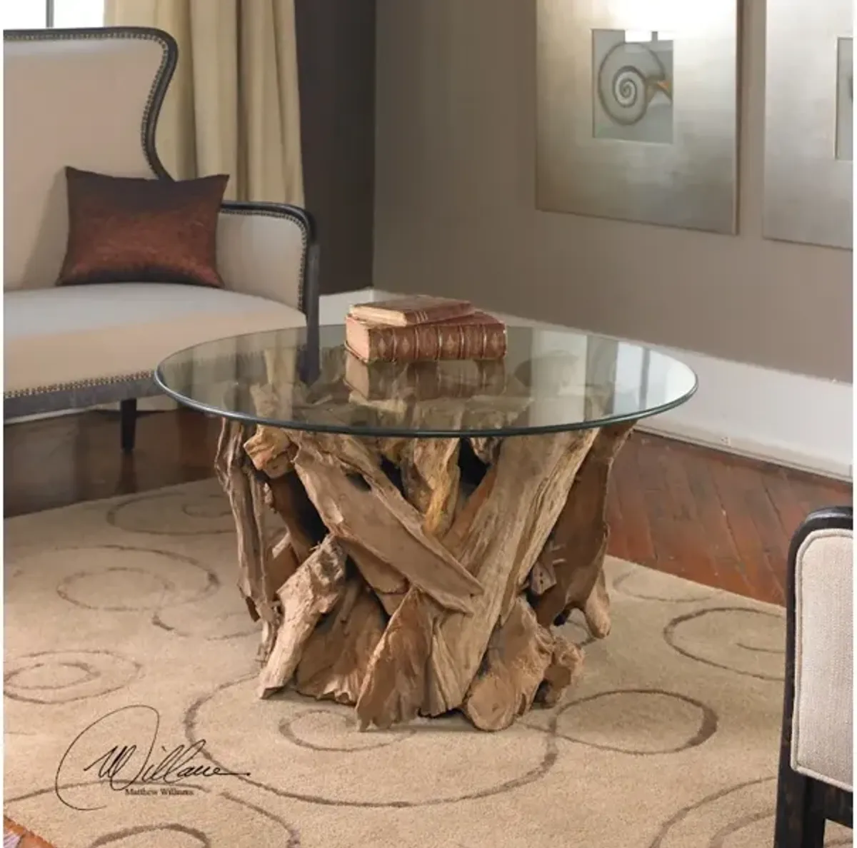 Driftwood Glass Top Cocktail Table