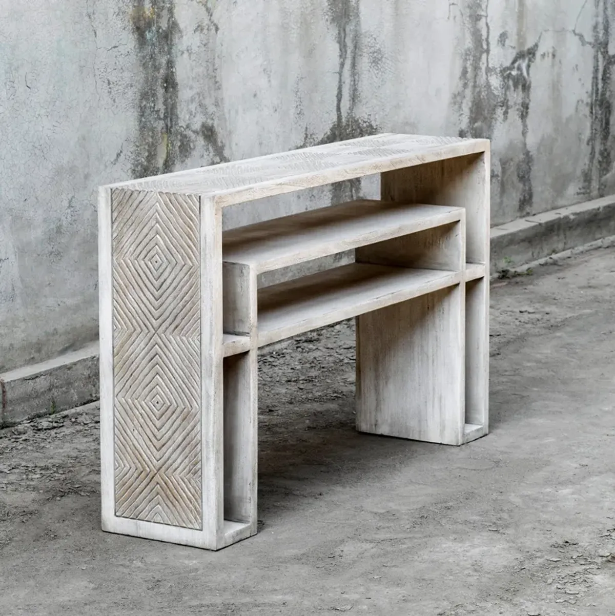 Genara Bone White Carved Console Table
