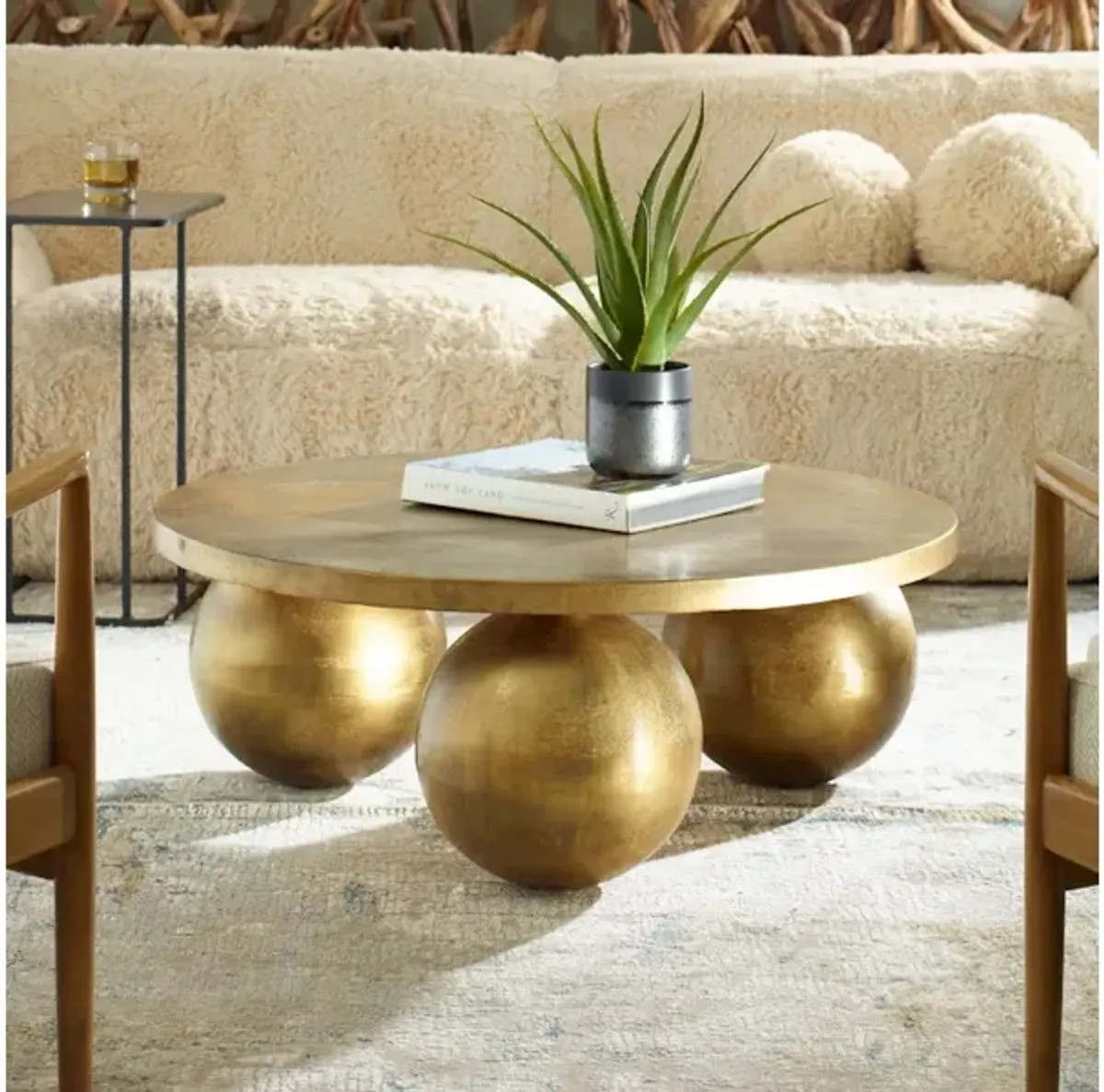 Triplet Antique Brass Coffee Table