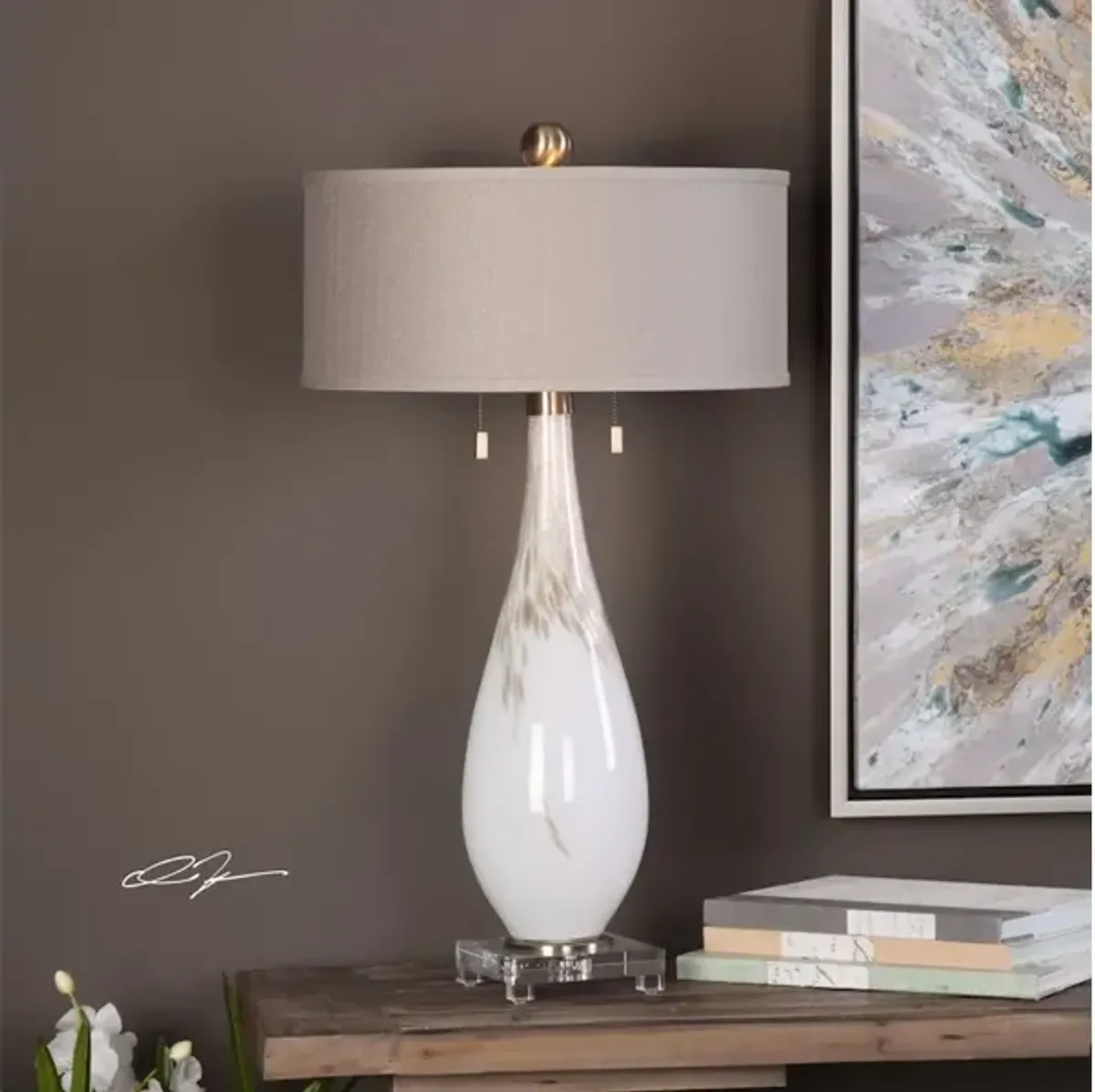 Cardoni White Glass Table Lamp