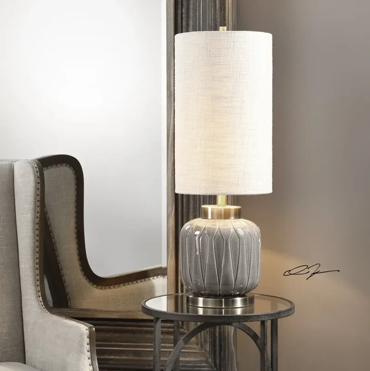 Zahlia Aged Gray Ceramic Lamp