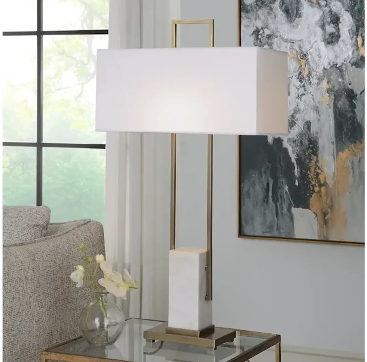 Column White Marble Table Lamp