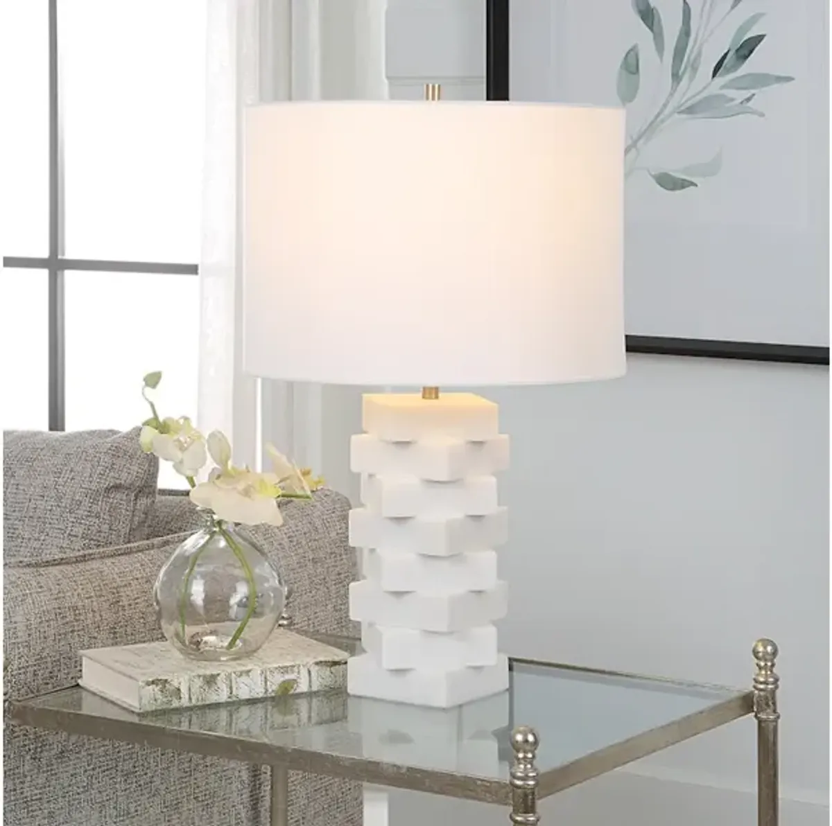 Ascent White Geometric Table Lamp