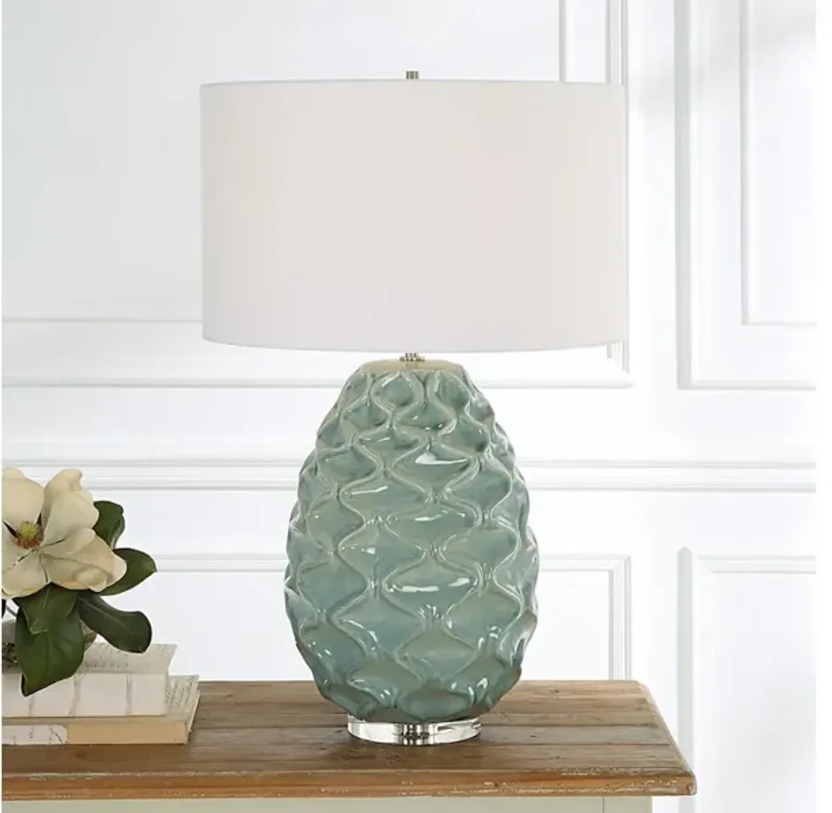 Laced Up Sea Foam Glass Table Lamp