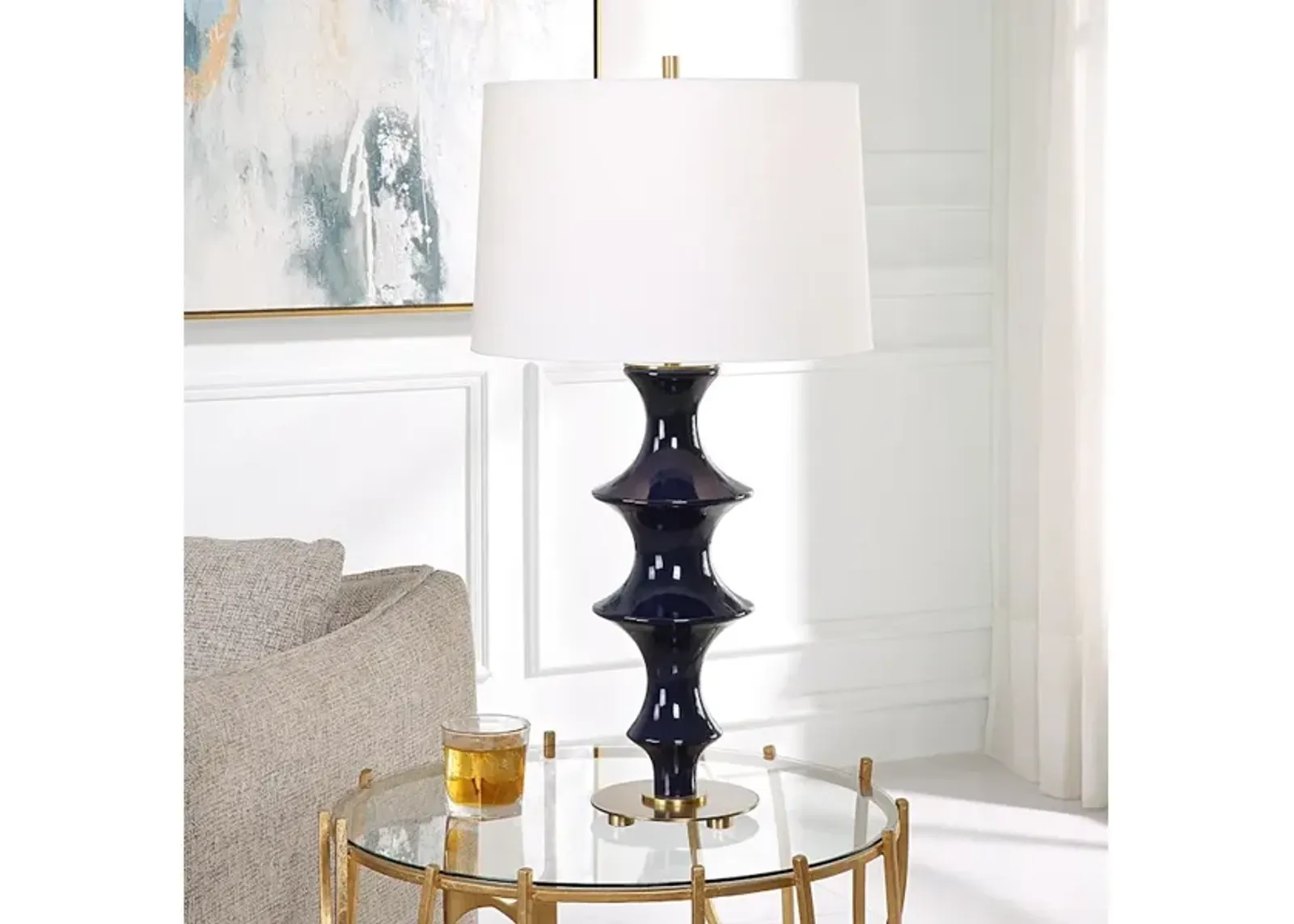 Coil Sculpted Blue Table Lamp