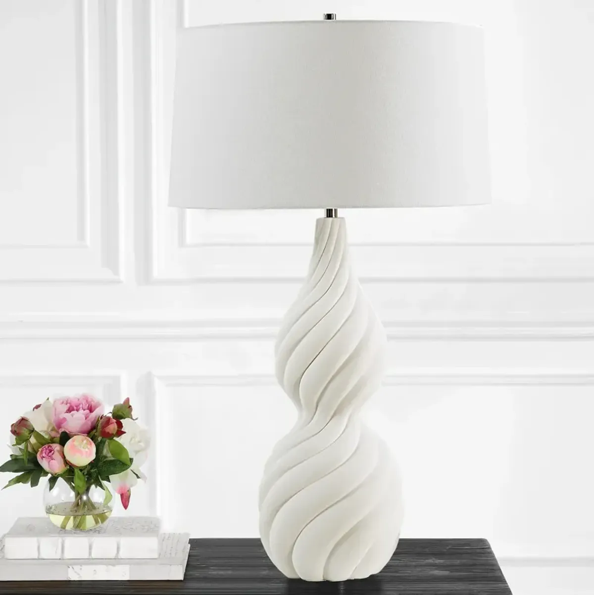 Twisted Swirl White Table Lamp