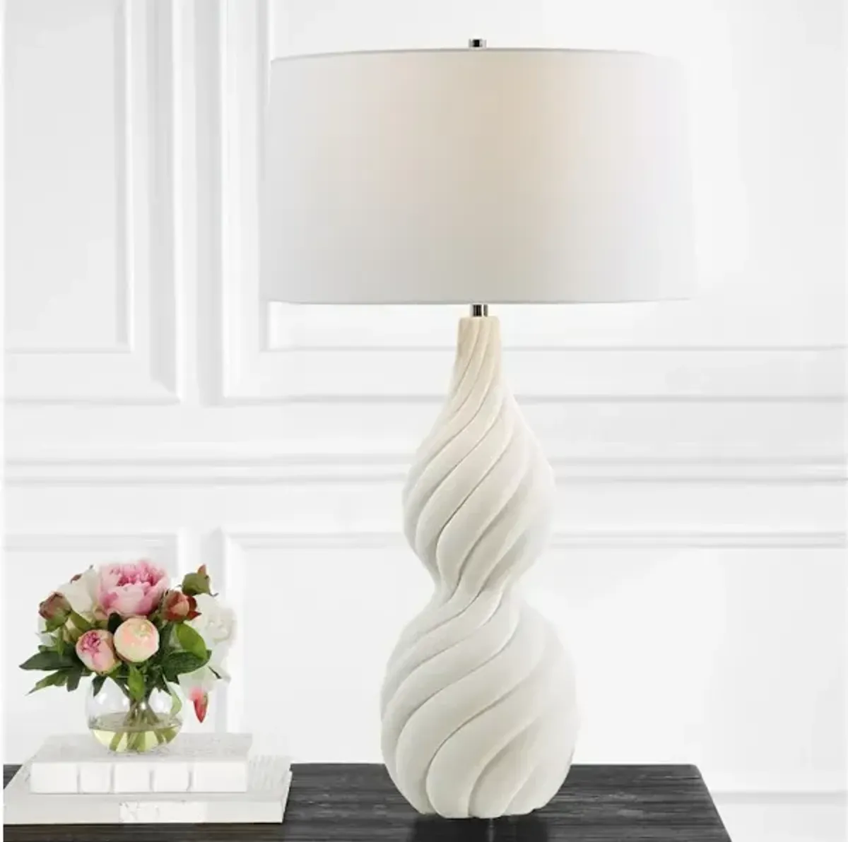 Twisted Swirl White Table Lamp