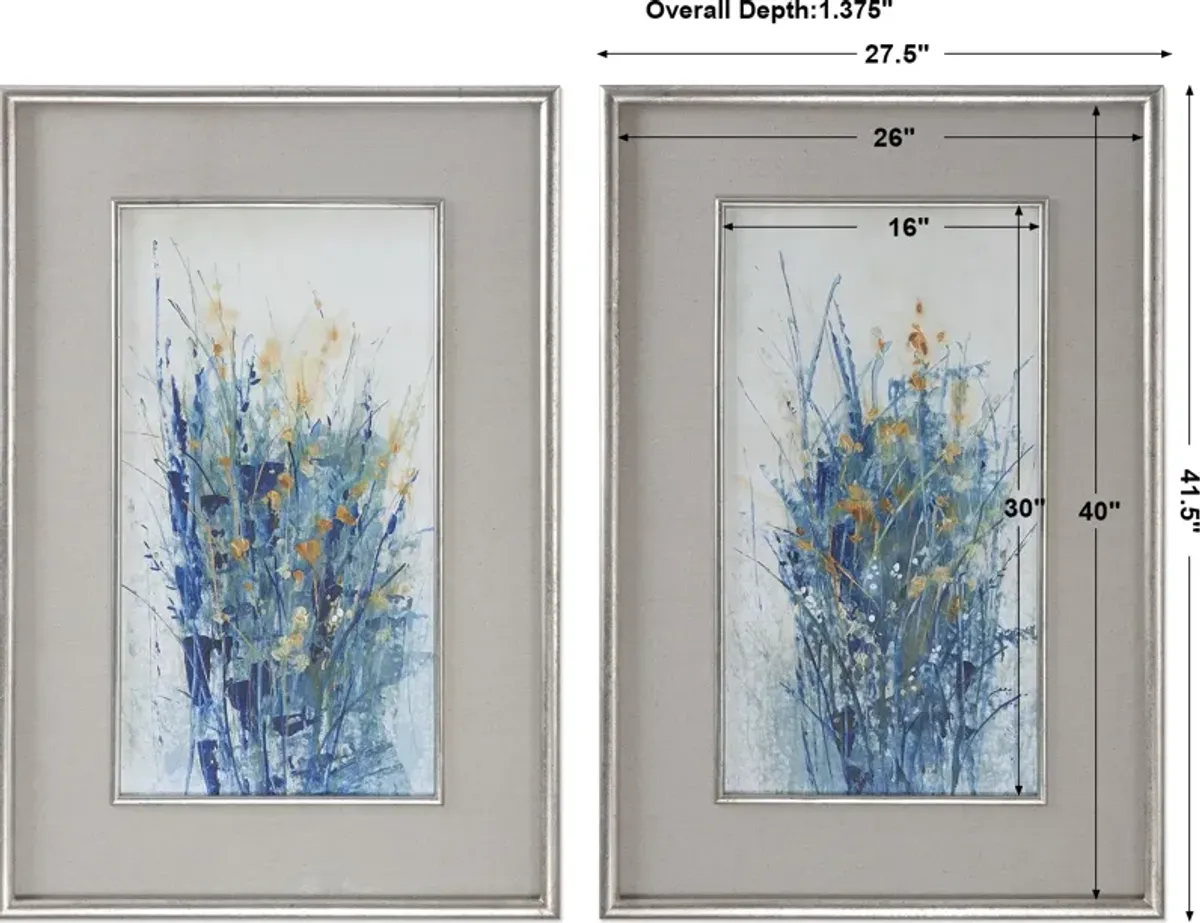 Indigo Florals Framed Art Set/2
