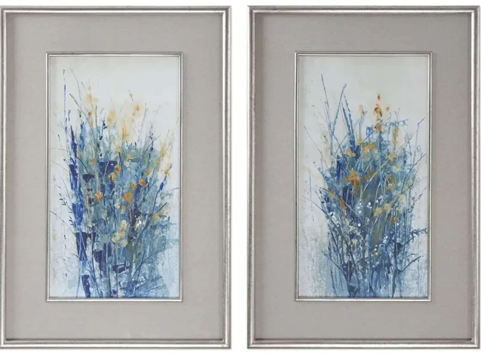 Indigo Florals Framed Art S/2