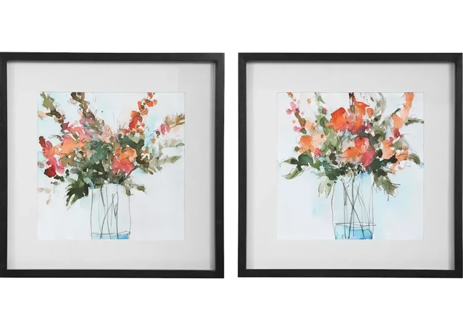 Fresh Flowers Watercolor Prints, S/2