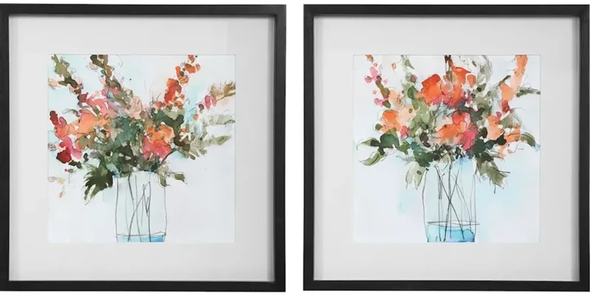 Fresh Flowers Watercolor Prints, S/2