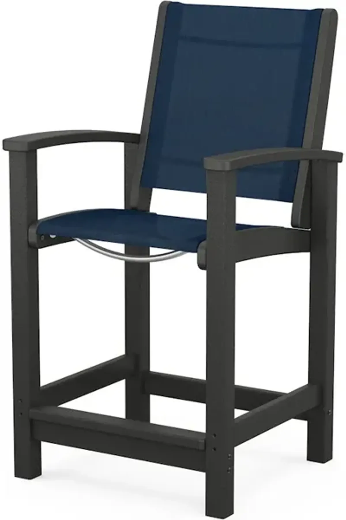 Coastal Counter Chair In Black Navy Blue Sling