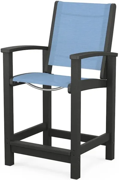 Coastal Counter Chair In Black Poolside Sling