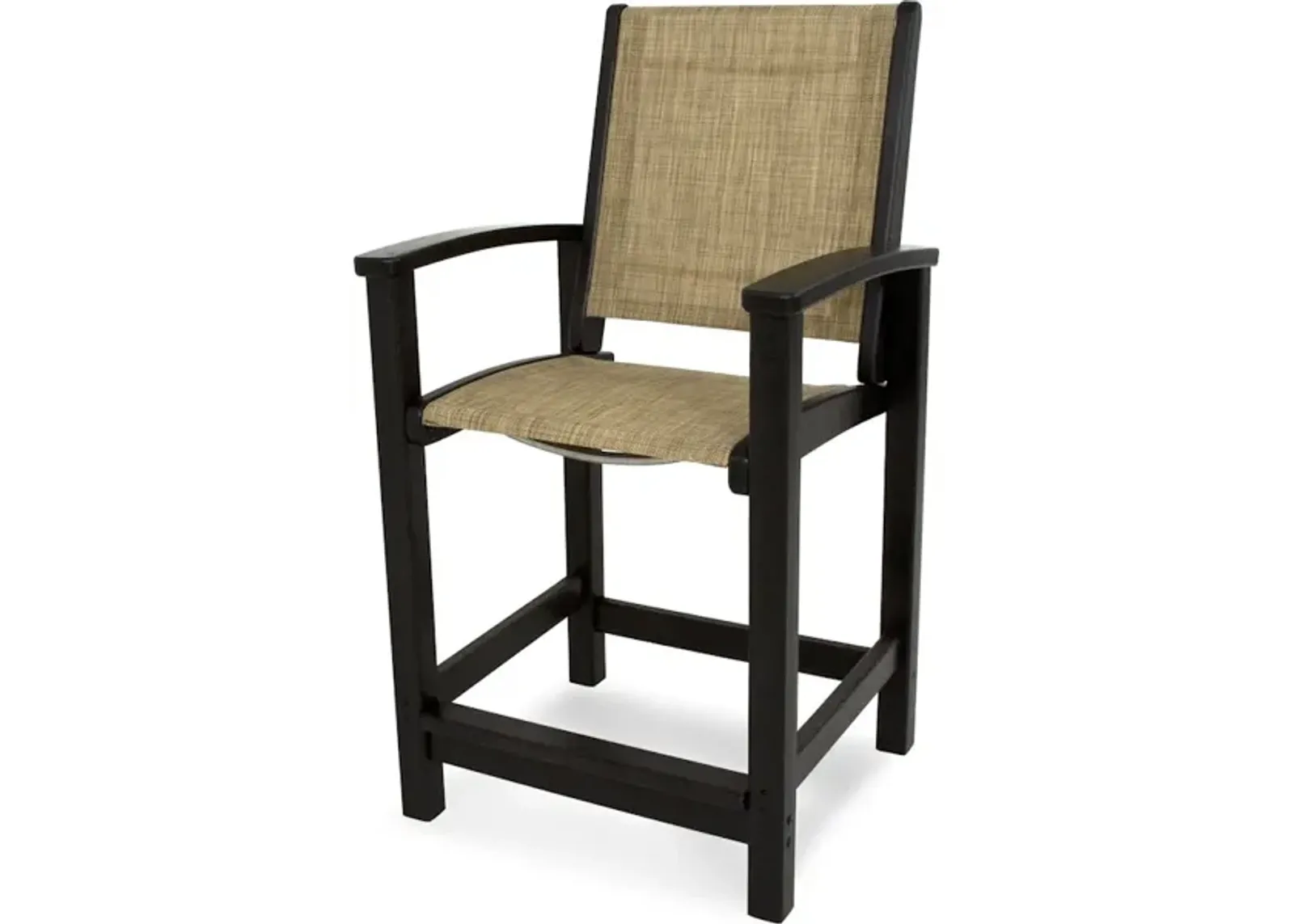 Coastal Counter Chair In Black Burlap Sling