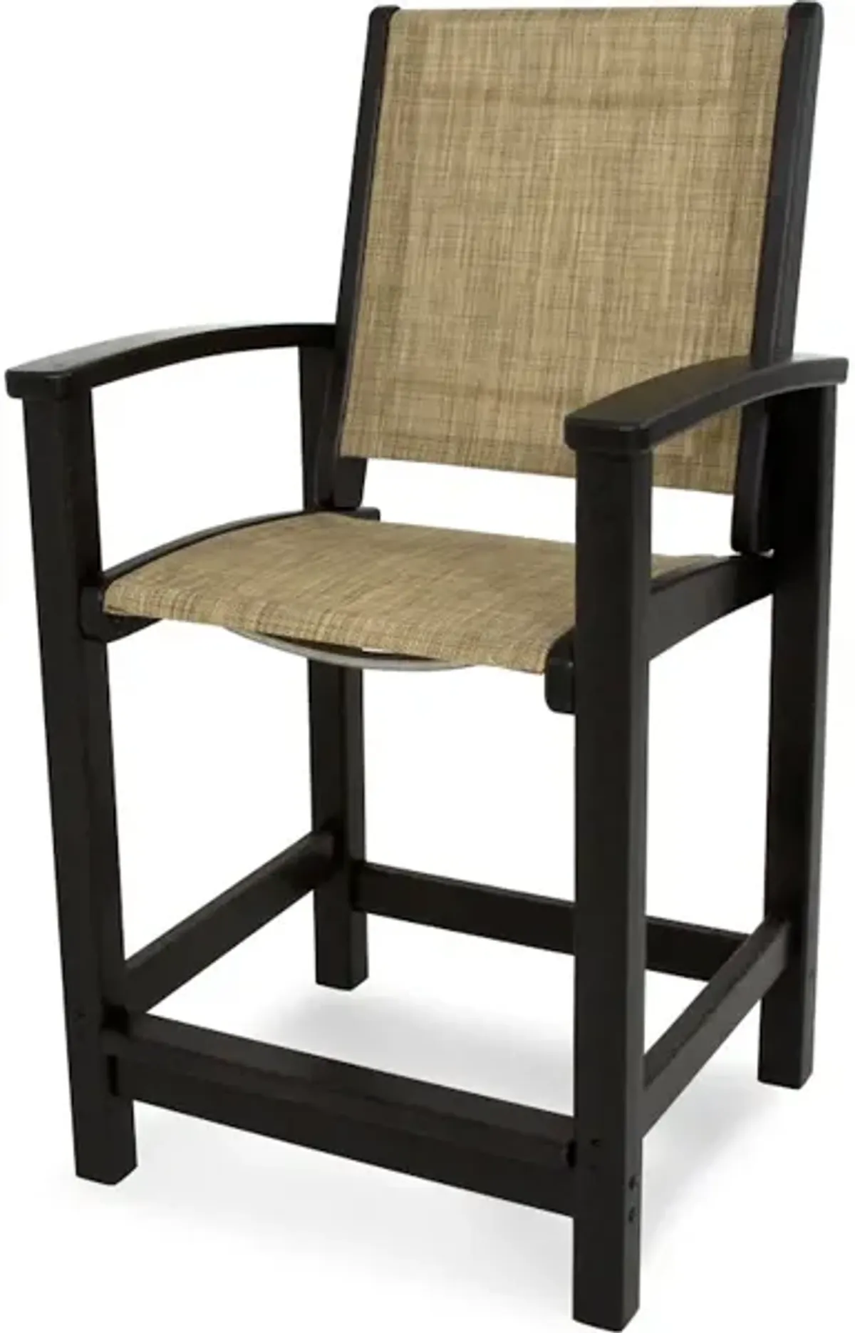 Coastal Counter Chair In Black Burlap Sling