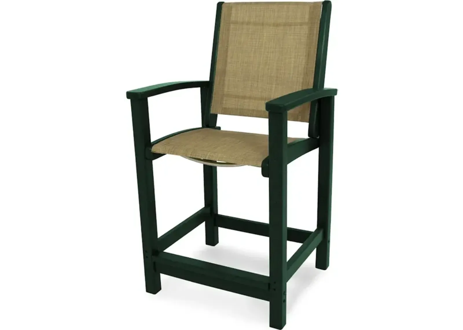 Coastal Counter Chair In Green Burlap Sling