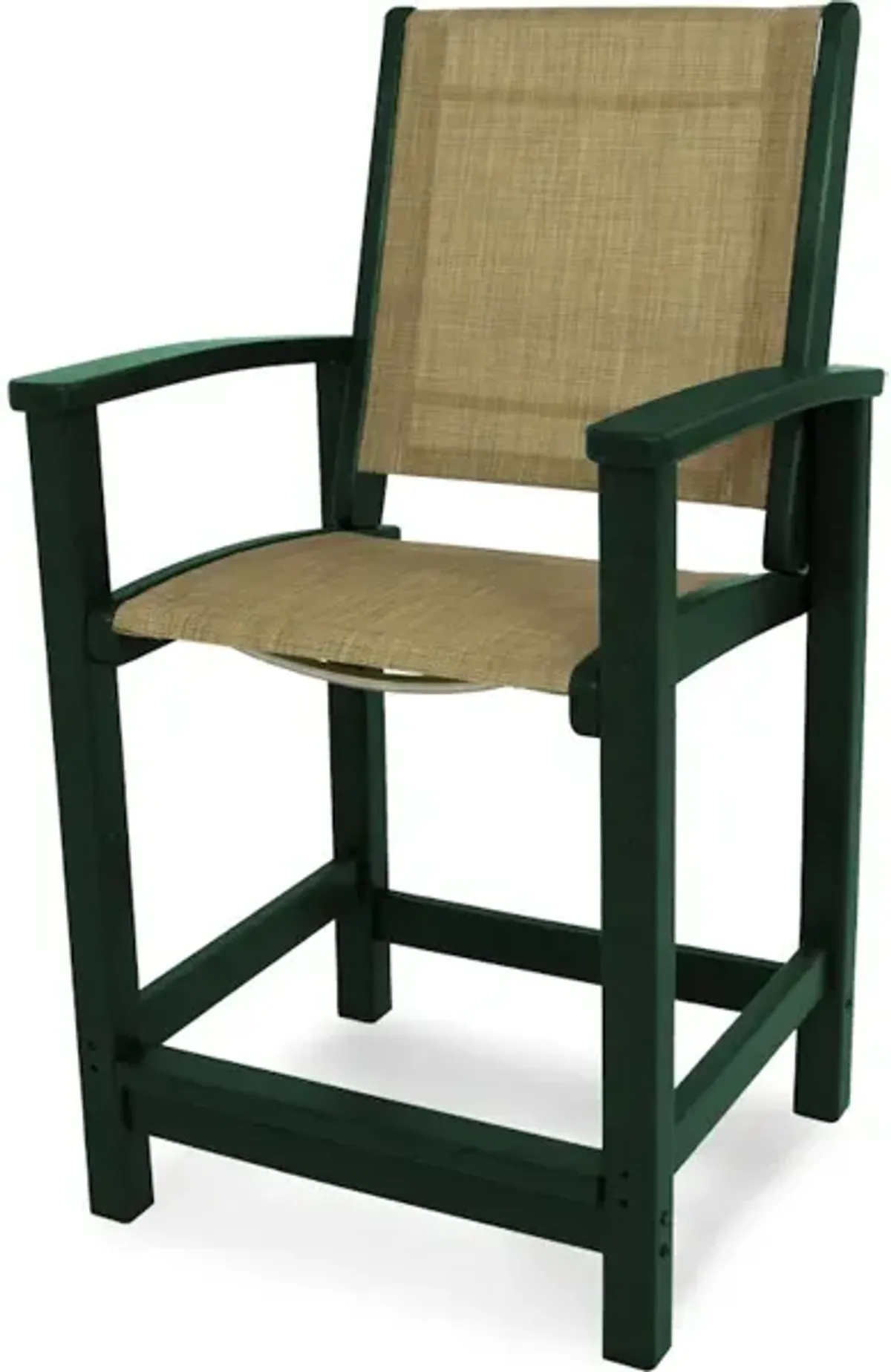 Coastal Counter Chair In Green Burlap Sling