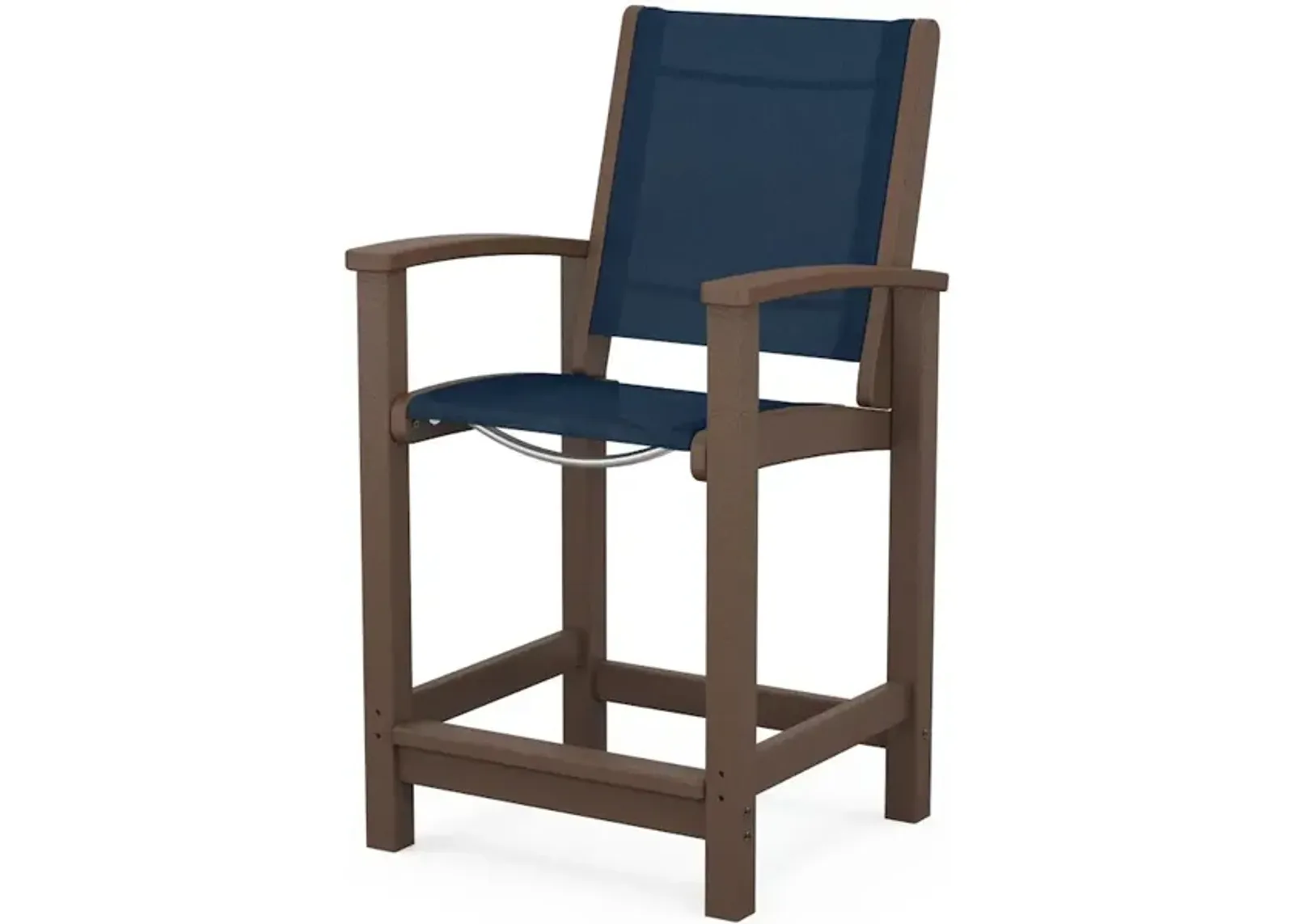 Coastal Counter Chair In Mahogany Navy Blue Sling