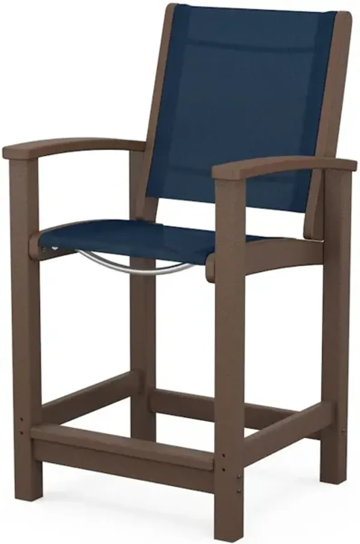 Coastal Counter Chair In Mahogany Navy Blue Sling