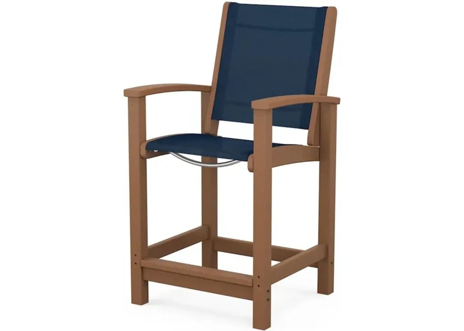 Coastal Counter Chair In Teak Navy Blue Sling