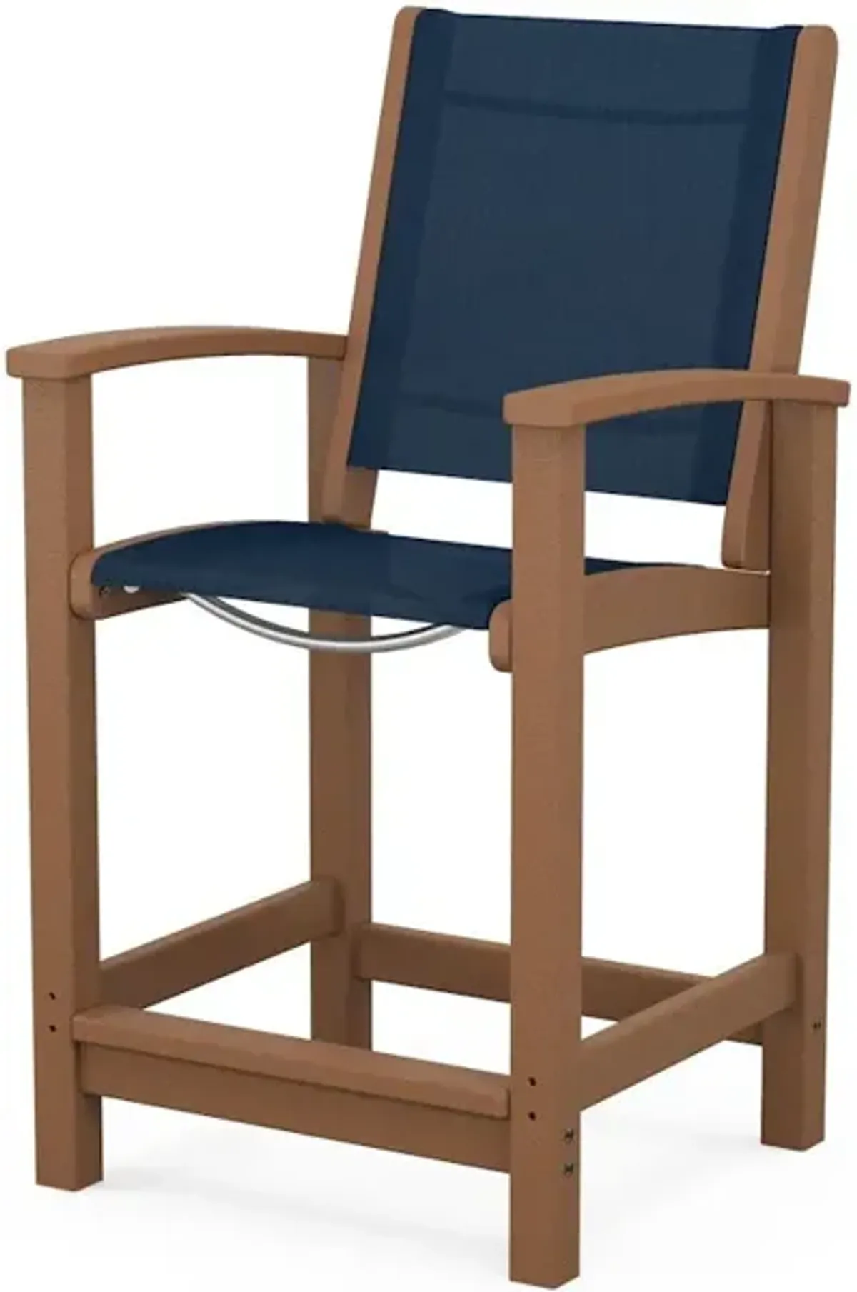 Coastal Counter Chair In Teak Navy Blue Sling