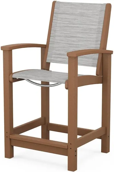 Coastal Counter Chair In Teak Metallic Sling