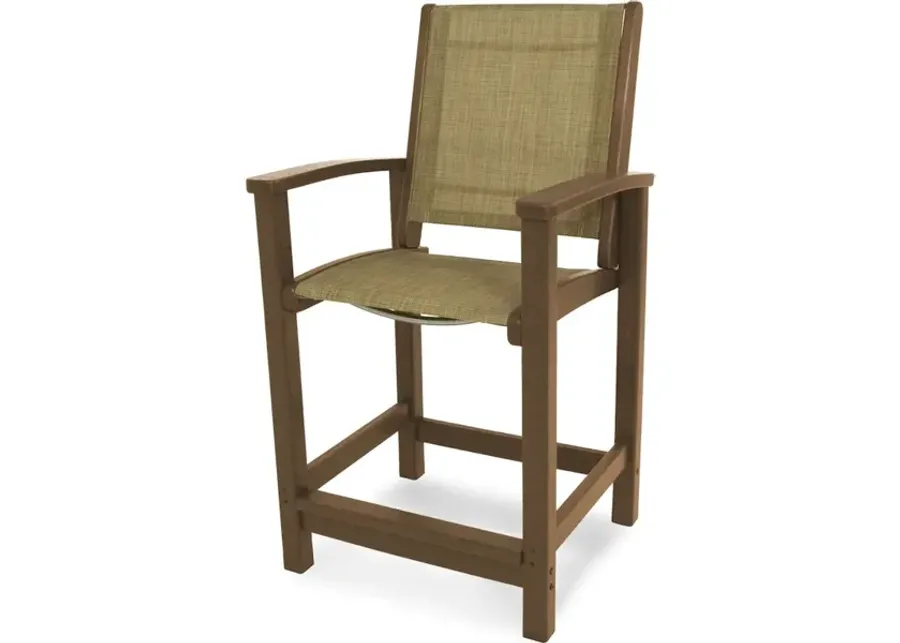 Coastal Counter Chair In Teak Burlap Sling