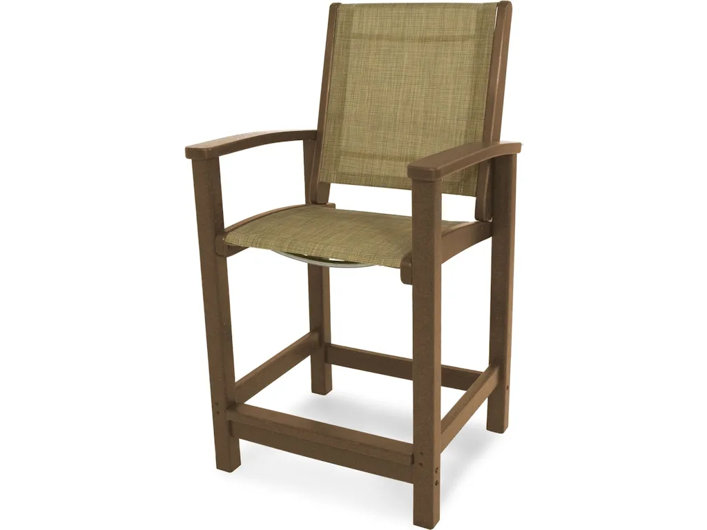 Coastal Counter Chair In Teak Burlap Sling