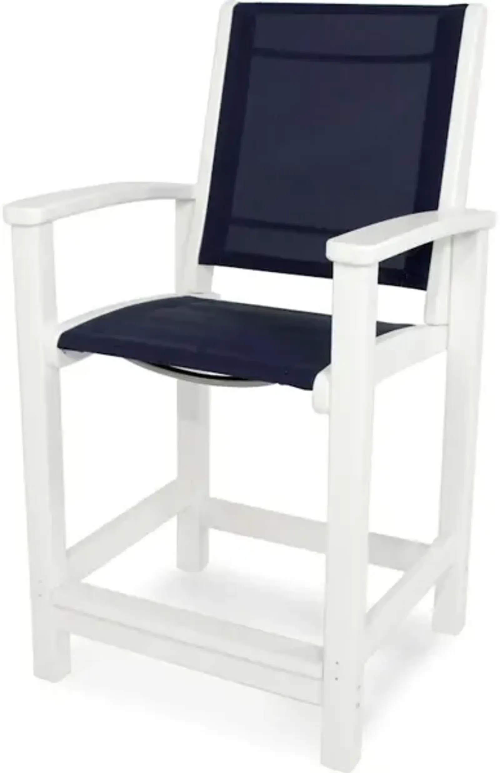 Coastal Counter Chair In White Navy Blue Sling