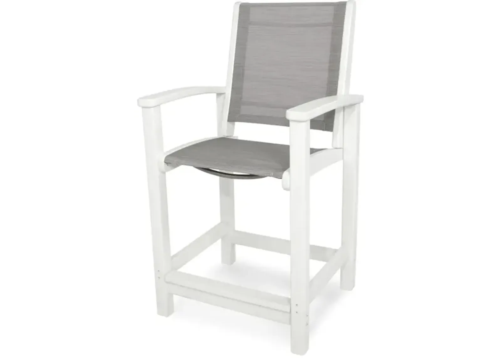 Coastal Counter Chair In White Metallic Sling