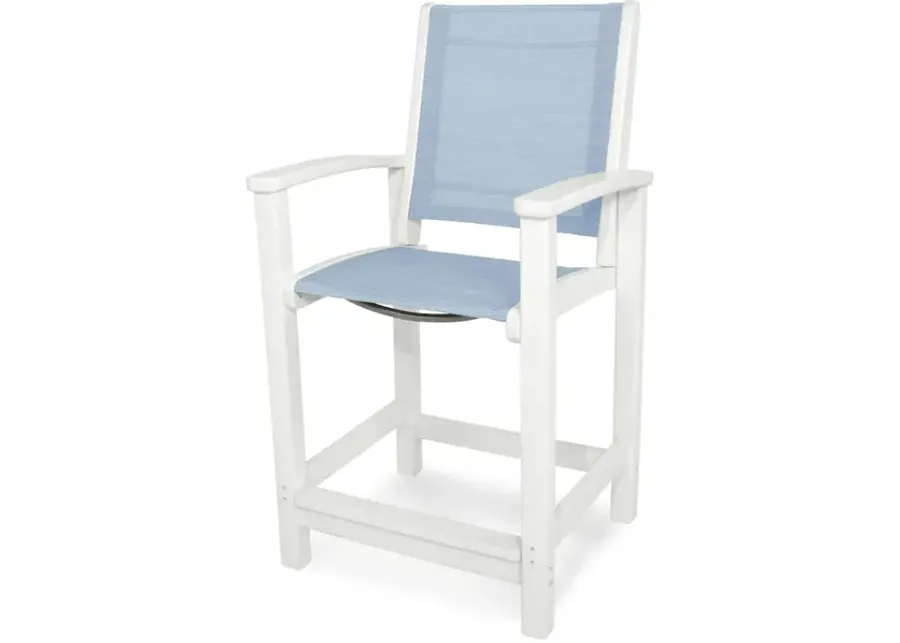 Coastal Counter Chair In White Poolside Sling