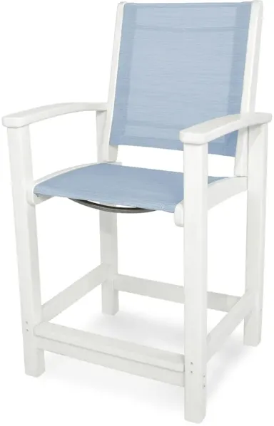 Coastal Counter Chair In White Poolside Sling