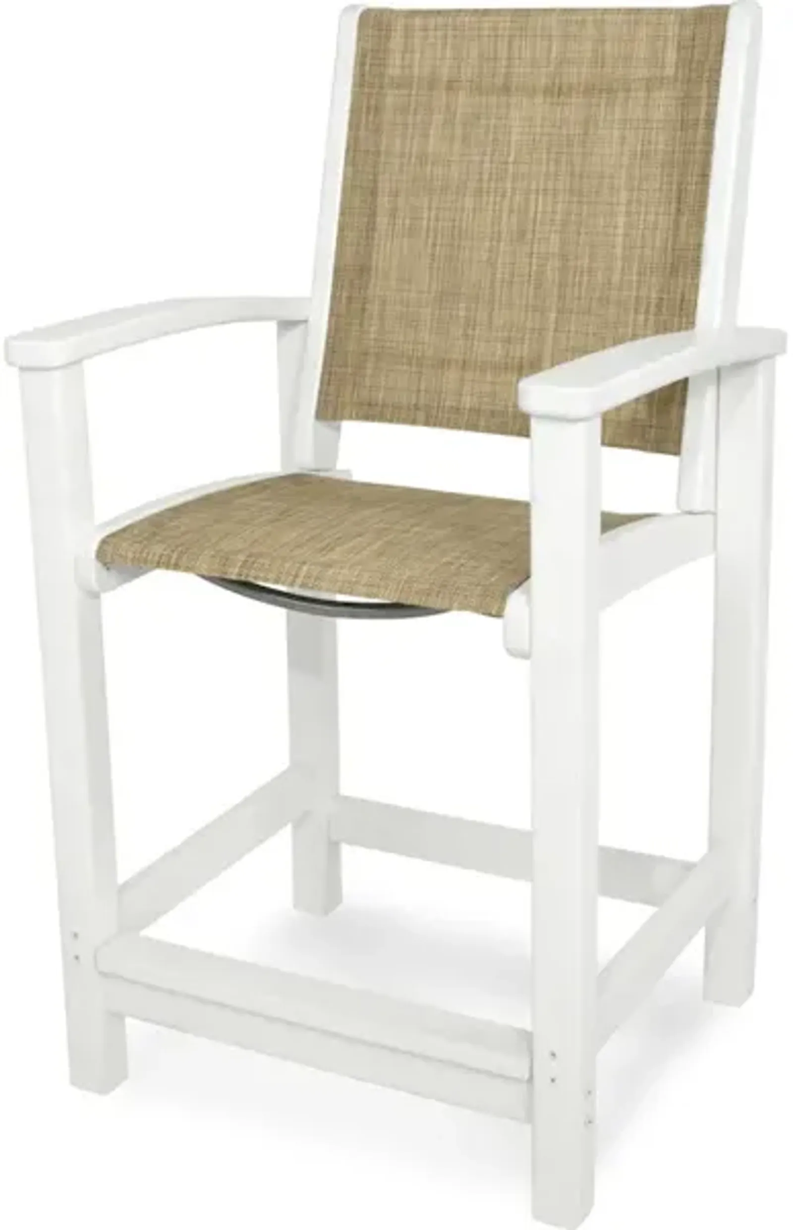 Coastal Counter Chair In White Burlap Sling