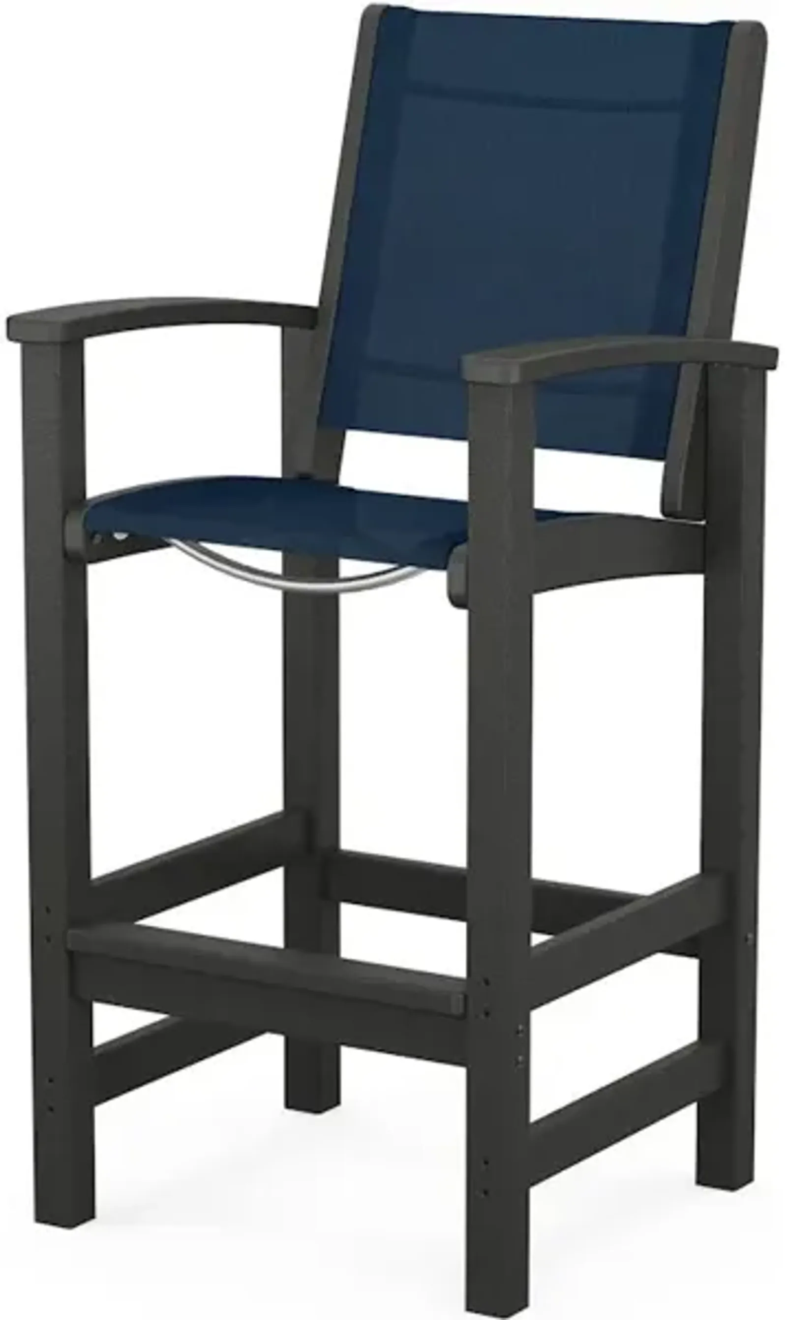 Coastal Bar Chair In Black Navy Blue Sling