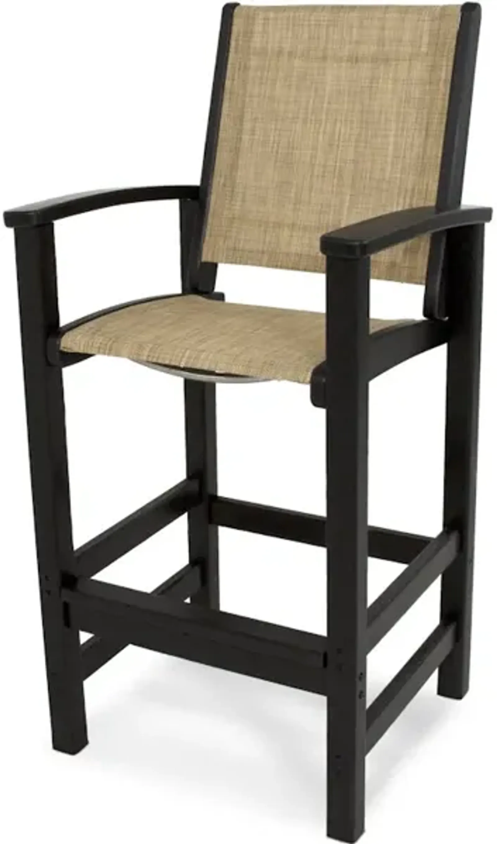 Coastal Bar Chair In Black Burlap Sling