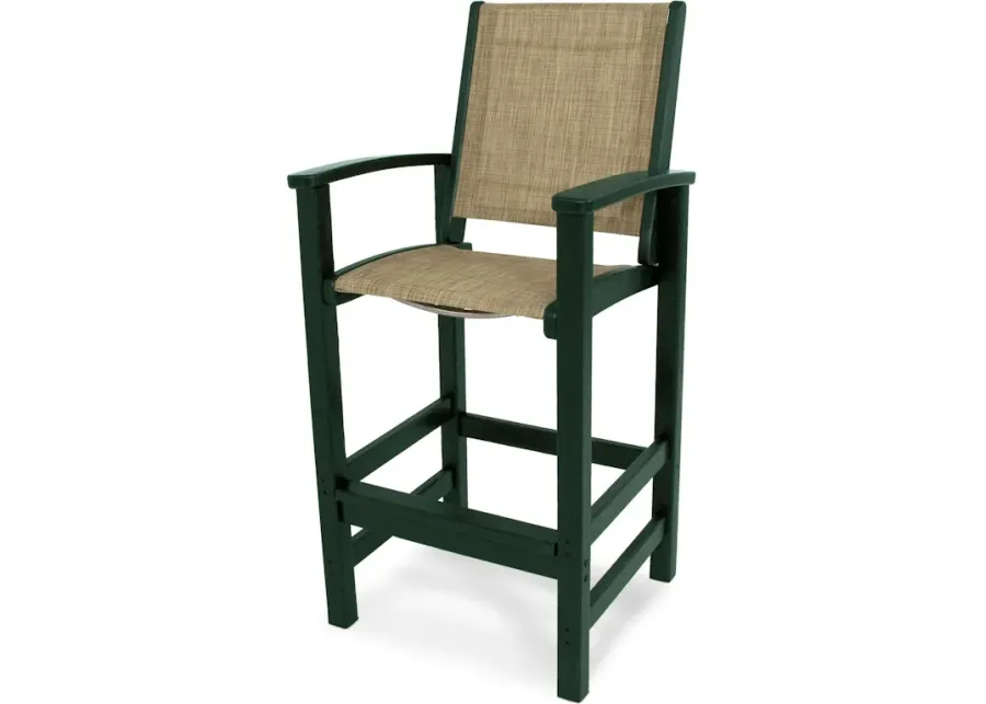 Coastal Bar Chair In Green Burlap Sling