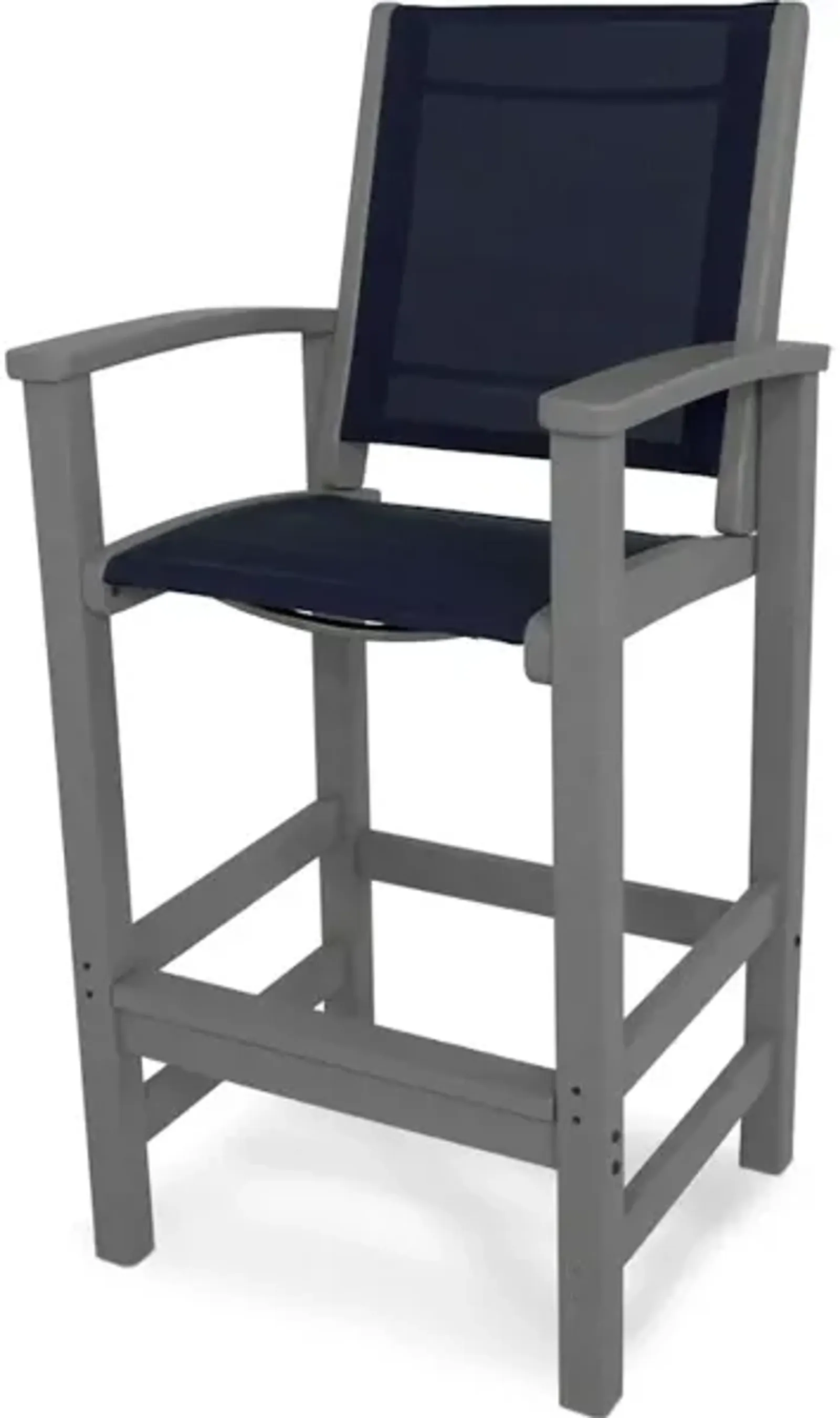 Coastal Bar Chair In Slate Grey Navy Blue Sling