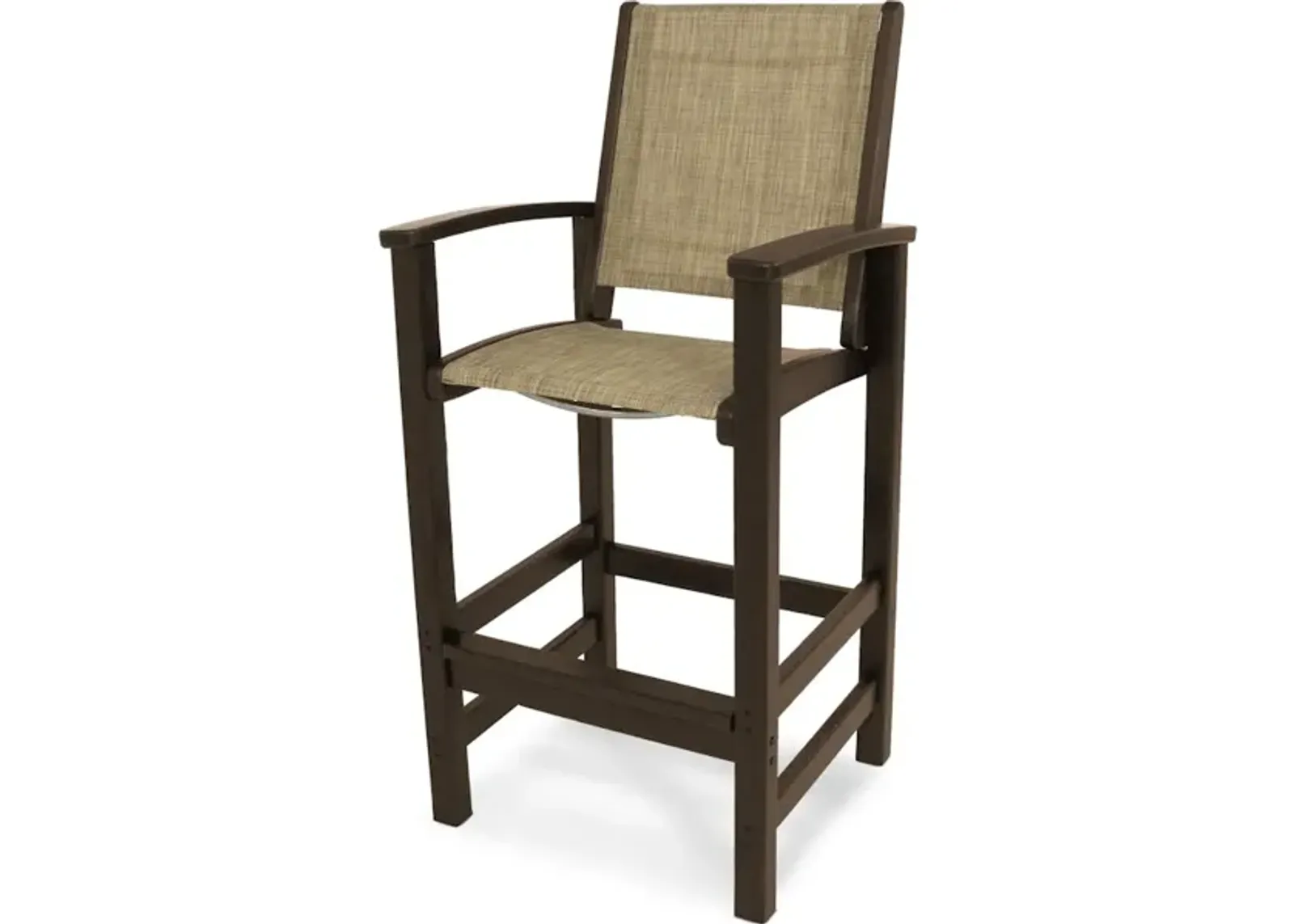 Coastal Bar Chair In Mahogany Burlap Sling