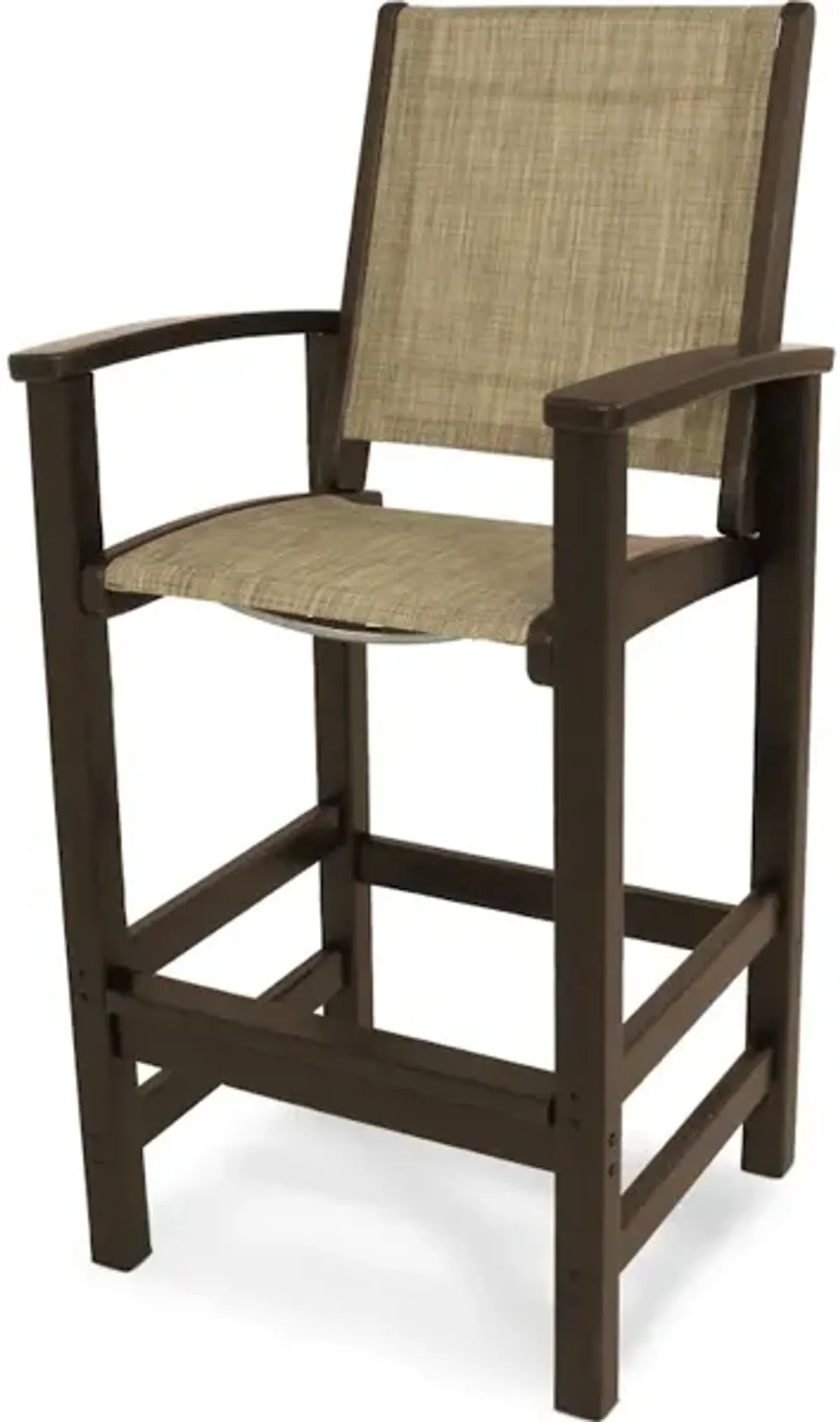 Coastal Bar Chair In Mahogany Burlap Sling