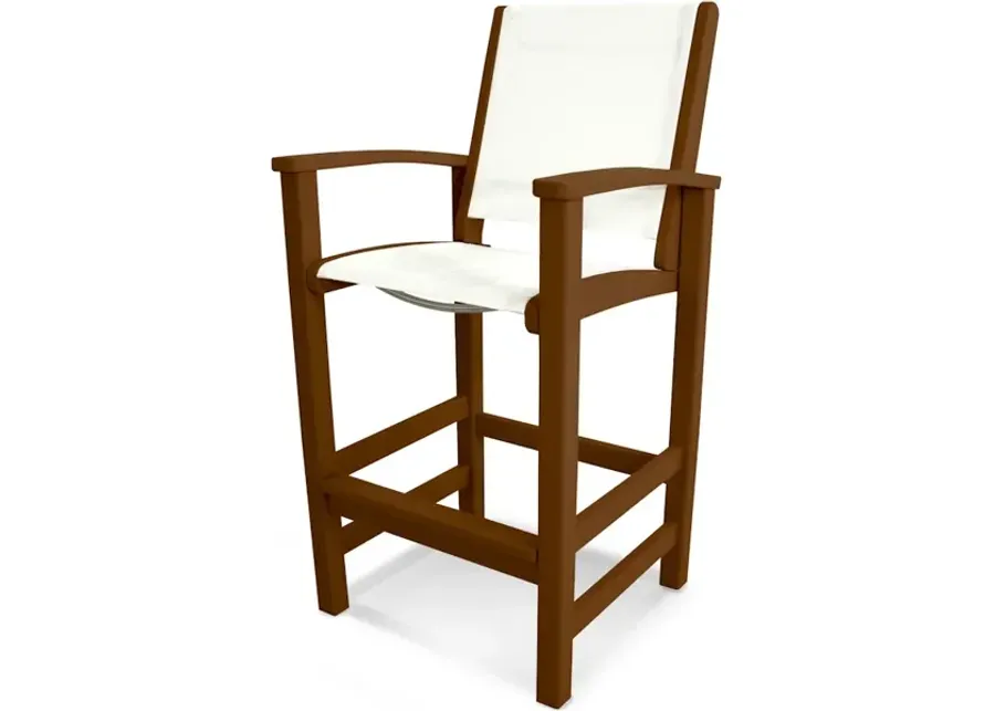 Coastal Bar Chair In Teak White Sling